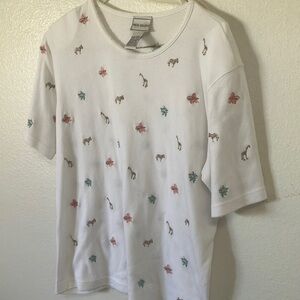 FINAL MARKDOWN Napa valley White embroidered Animal Print Shirt large